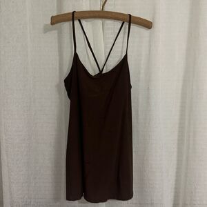 Eileen Fisher M Brown Criss Cross Back Spaghetti Strap Long Camisole Top